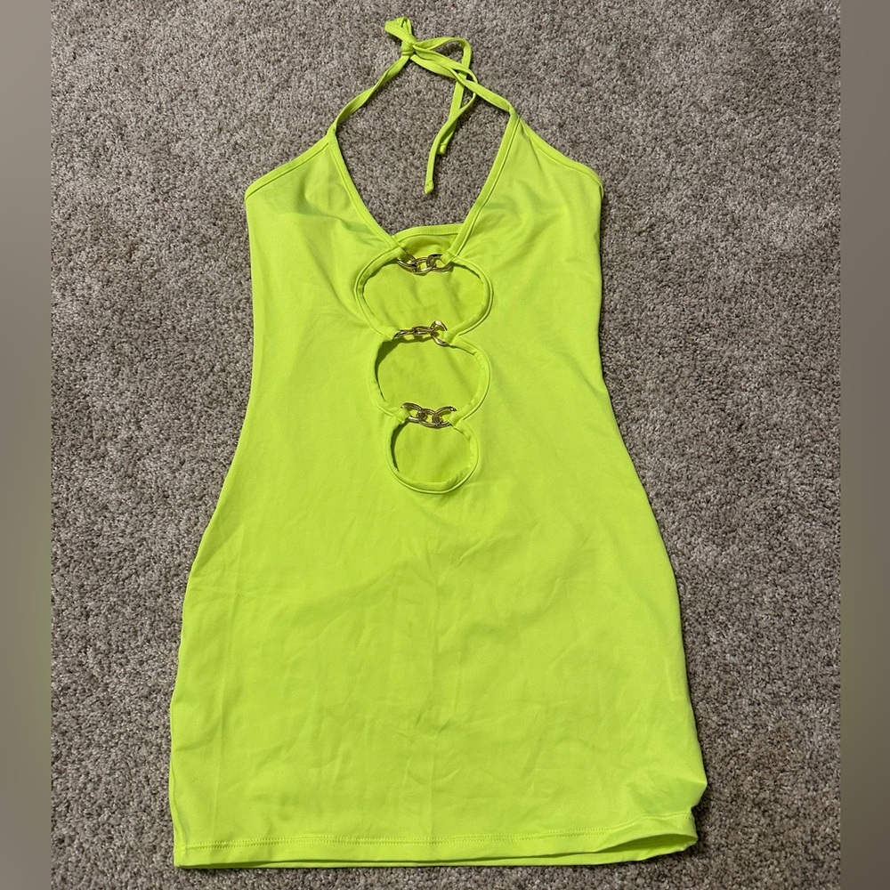 Vibrant Neon Green Halter Dress